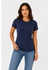 Kadın Basic Tişört Bisiklet Yaka Kısa Kol Günlük Yazlık Slim fit T-Shirt - Lacivert