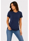 Kadın Basic Tişört Bisiklet Yaka Kısa Kol Günlük Yazlık Slim fit T-Shirt - Lacivert