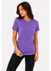 Kadın Basic Tişört Bisiklet Yaka Kısa Kol Günlük Yazlık Slim fit T-Shirt - Mor