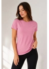 Kadın Basic Tişört Bisiklet Yaka Kısa Kol Günlük Yazlık Slim fit T-Shirt - Pembe