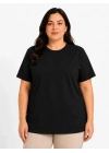 Kadın Battal Big Size Basic Tişört Bisiklet Yaka Rahat Kalıp T-Shirt - Siyah