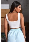 Kadın Beyaz Kalın Askılı Crop Top Büstiyer – Modern ve Şık Tasarım