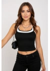 Kadın Beyaz Siyah Çift Renk Çapraz Askılı Crop Top Bluz – Şık, Rahat ve Kolay Kombinlenebilir