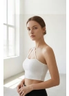 Kadın Beyaz Tek Omuzlu Çapraz Askılı Crop Top Büstiyer