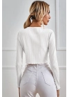 Kadın Beyaz Uzun Kollu Önden Bağlama Detaylı Crop Top Bluz – Şık, Rahat ve Kolay Kombinlenebilir