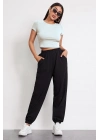 Kadın Beyaz Yuvarlak Yaka Yarım Kol Crop Top Bluz
