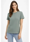 Kadın Bisiklet Yaka Tişört Regular Kalıp Basic Pamuklu Günlük Kullanım T-shirt - Mint Yeşili