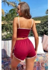 Kadın Bordo Askılı Crop Top ve Şortlu Gecelik Takım