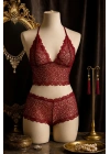 Kadın Bordo Dantel Bralet Şort Takımı – Asil ve Sofistike İç Giyim