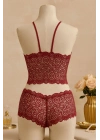 Kadın Bordo Dantel Bralet Şort Takımı – Asil ve Sofistike İç Giyim