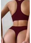 Kadın Bordo Desteksiz Seamless Tangalı İç Çamaşır Takımı