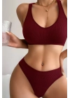 Kadın Bordo Desteksiz Seamless Tangalı İç Çamaşır Takımı