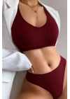 Kadın Bordo Desteksiz Seamless Tangalı İç Çamaşır Takımı