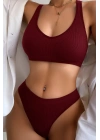 Kadın Bordo Desteksiz Seamless Tangalı İç Çamaşır Takımı