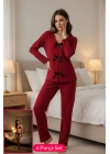Kadın Bordo Fiyonklu İç Çamaşırı ve Uzun Kollu V Yaka Pijama Takımı 4lü Set