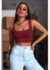 Kadın Bordo Kalın Askılı Crop Top Büstiyer – Modern ve Şık Tasarım
