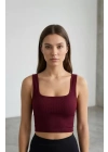 Kadın Bordo Kalın Askılı Crop Top Büstiyer – Modern ve Şık Tasarım