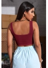 Kadın Bordo Kalın Askılı Crop Top Büstiyer – Modern ve Şık Tasarım