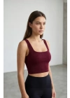 Kadın Bordo Kalın Askılı Crop Top Büstiyer – Modern ve Şık Tasarım