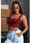 Kadın Bordo Kalın Askılı Crop Top Büstiyer – Modern ve Şık Tasarım