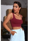 Kadın Bordo Kalın Askılı Crop Top Büstiyer – Modern ve Şık Tasarım