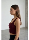Kadın Bordo Kalın Askılı Crop Top Büstiyer – Modern ve Şık Tasarım