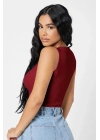 Kadın Bordo Kare Yaka Crop Top Bluz – Şık, Rahat ve Kolay Kombinlenebilir