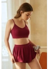 Kadın Bordo Şortlu Kaşkorse Gecelik Takım