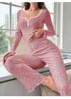 Kadın Çiçek Desenli Yumuşak Pamuklu Uzun Pijama Takımı 5132