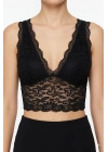 Kadın Dantel Bralet Crop Sütyen V Yaka Askılı Şık Esnek Rahat - Siyah