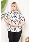 Kadın Desenli Püsküllü Viskon Bluz Bebe Yaka Kısa Kollu Big Size Rahat Kesim - Desenli