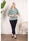 Kadın Desenli Püsküllü Viskon Bluz Bebe Yaka Kısa Kollu Big Size Rahat Kesim - Desenli