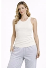 Kadın Fitilli Atlet Sıfır Yaka Slim Fit Arka Baskılı Spor Atlet - Krem