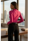 Kadın Fuşya Belden ve Boyundan Büzgü Detaylı Uzun Kollu Bluz