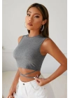 Kadın Gri Çapraz Bağlamalı Crop Top Büstiyer