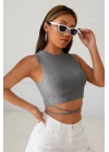 Kadın Gri Çapraz Bağlamalı Crop Top Büstiyer