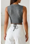 Kadın Gri Çapraz Bağlamalı Crop Top Büstiyer – Modern ve Şık Tasarım
