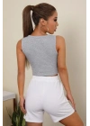 Kadın Gri Kare Yaka Crop Top Bluz – Şık, Rahat ve Kolay Kombinlenebilir