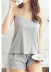 Kadın Gri Şortlu Penye Gecelik Takımı
