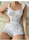 Kadın Gül ve Kiraz Desenli Şortlu Gecelik Takım 5112