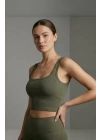 Kadın Haki Yeşili Kalın Askılı Crop Top Büstiyer – Modern ve Şık Tasarım