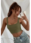 Kadın Haki Yeşili Kalın Askılı Crop Top Büstiyer – Modern ve Şık Tasarım