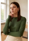 Kadın Haki Yeşili Parmak Detaylı Esnek Uzun Kollu Body
