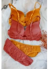 Kadın Hardal Ve Kiremit Rengi Dolgulu Balenli Sütyen Külot 2li Paket