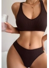 Kadın Kahverengi Desteksiz Seamless Tangalı İç Çamaşır Takımı