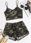Kadın Kamuflaj Desenli Askılı Crop Top ve Şortlu Gecelik Takım