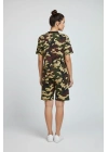 Kadın Kamuflaj Desenli Tişört Şort Takım – Günlük Rahat Kesim Yazlık 2’li Kombin - Kamuflaj