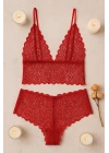 Kadın Kırmızı Dantel Bralet Şort Takımı – Tutkulu ve Çekici İç Giyim