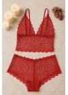 Kadın Kırmızı Dantel Bralet Şort Takımı – Tutkulu ve Çekici İç Giyim
