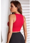 Kadın Kırmızı Derin Göğüs Dekolteli Şık Crop Top Bluz